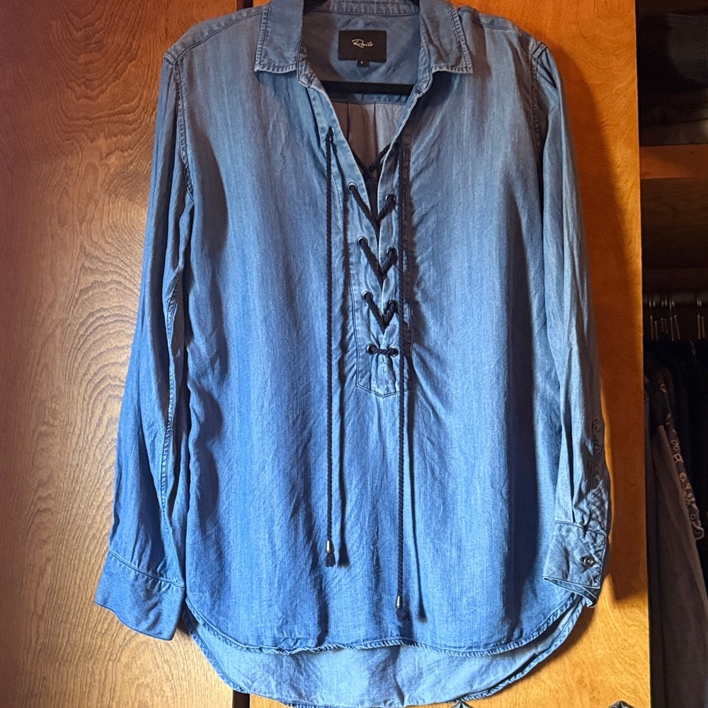 Blue Denim Lace-Up Women's Top